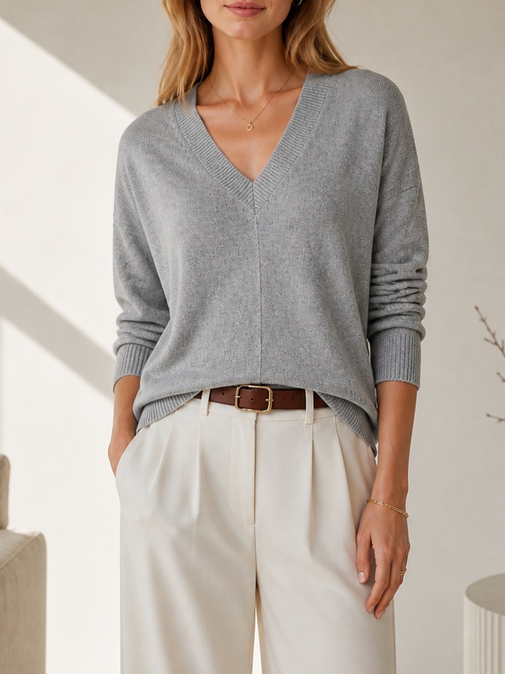 Buffalo David Bitton V-Neck Sweater in Light Gray